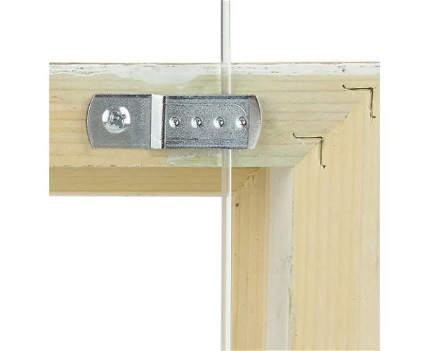 STAS frame stabilizer, gemaakt van vernikkeld ijzer, eenvoudig te monteren op houten lijsten.
