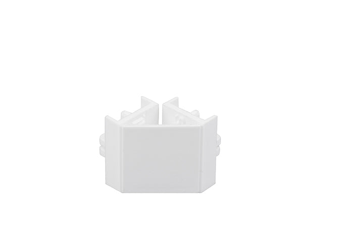 STAS minirail combicap, white/aluminum, splices as 2 end caps or corner connector.