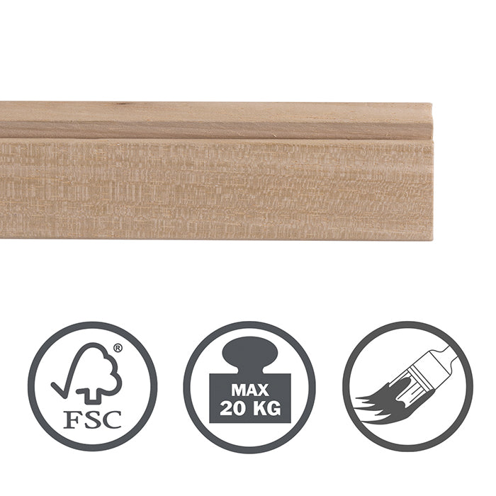 STAS riva wooden picture rail 200cm: Modern picture rail in Ayous wood, ideal for seamless wall integration.