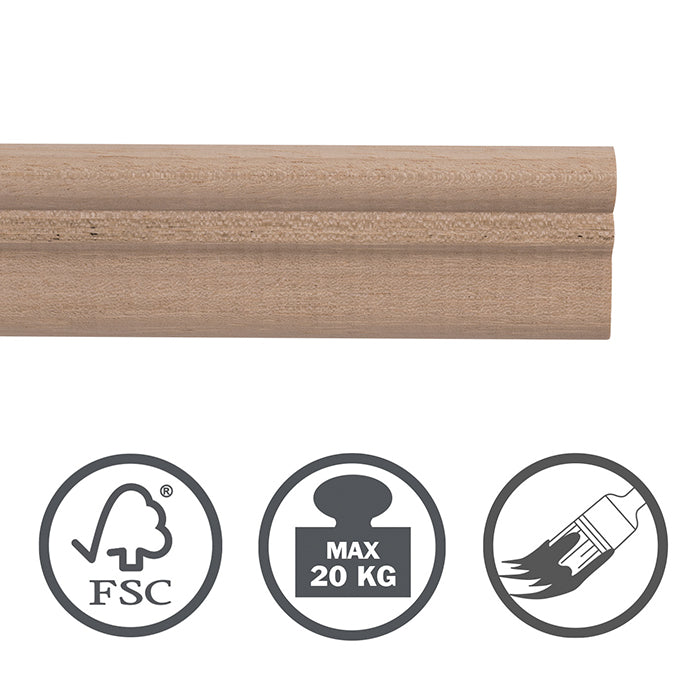 STAS windsor picture hanging ystem features ayous wood, 200cm length, supports 20kg/m capacity.