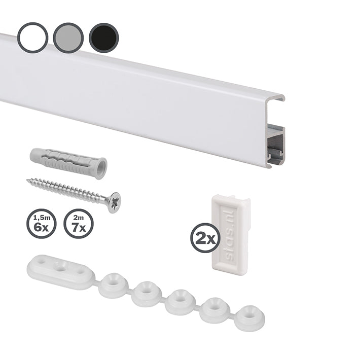 Use STAS cliprail pro for cable art hanging systems, connecting easily with the provided connector & caps.