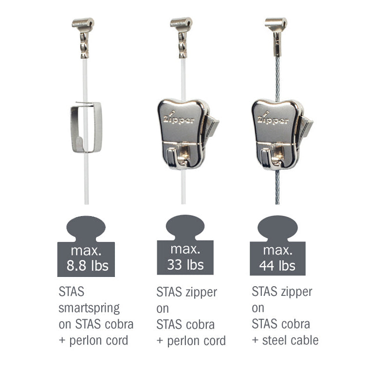 STAS cobra cord & hook sets: Ideal for various picture hanging systems including minirail and cliprail pro.