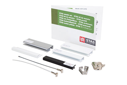 STAS sample set: Test picture rails, cords, hooks; get a £5 discount code. Ideal for selecting STAS picture hanging products.