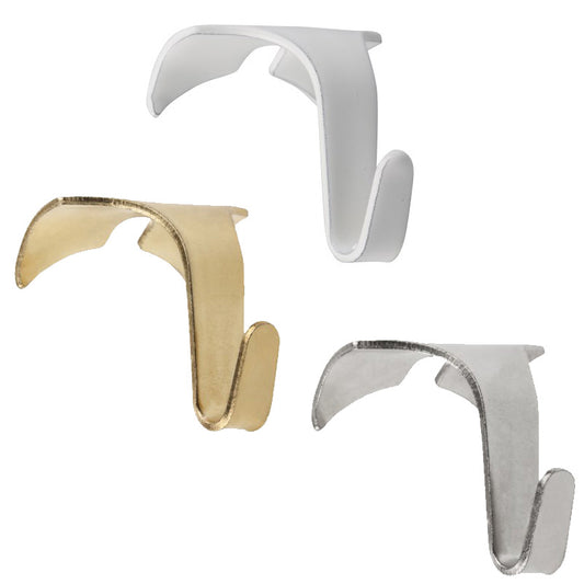STAS moulding hooks for picture rail, 10 pack in white, aluminum, or gold. Supports up to 15 kg.