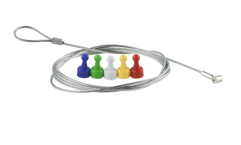 STAS coloured magnet set: 10 vibrant magnets with cobra and loop cables for versatile hanging.