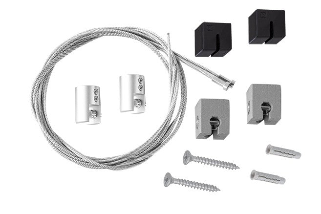 STAS suspension set for panels, signing on concrete rails, with signage clips and cords.